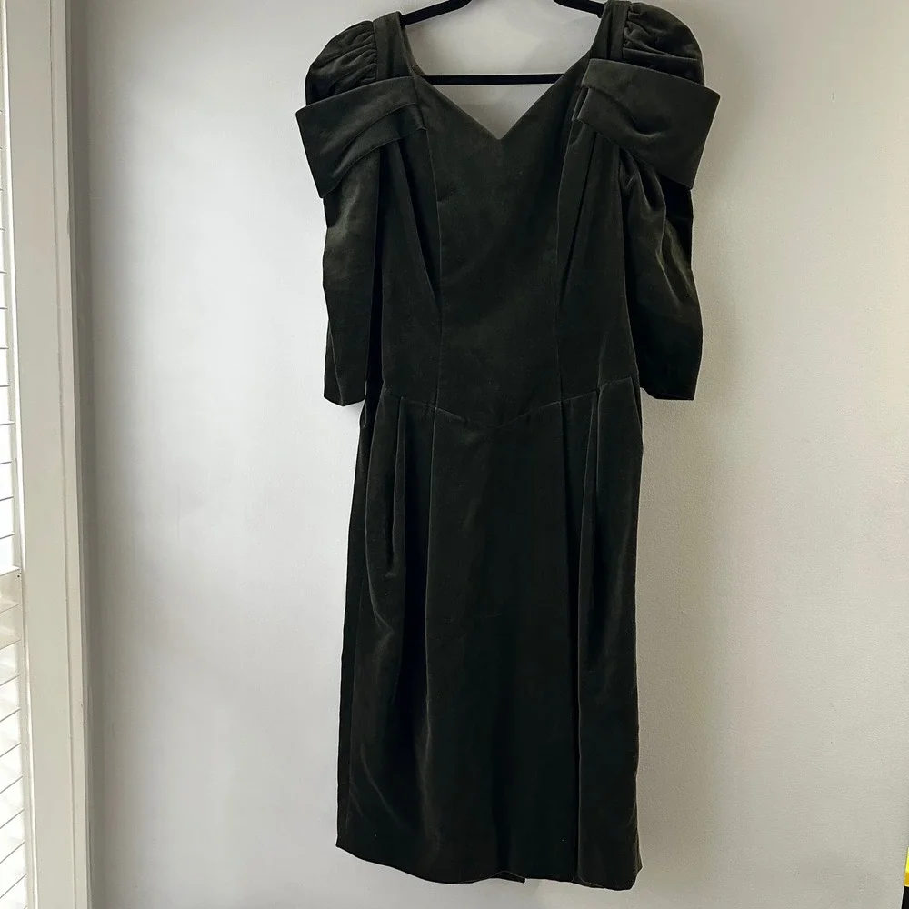 House of Bianchi Velvet Cocktail Dress Womens 9/10‎ Green Excellent 80s Vintage